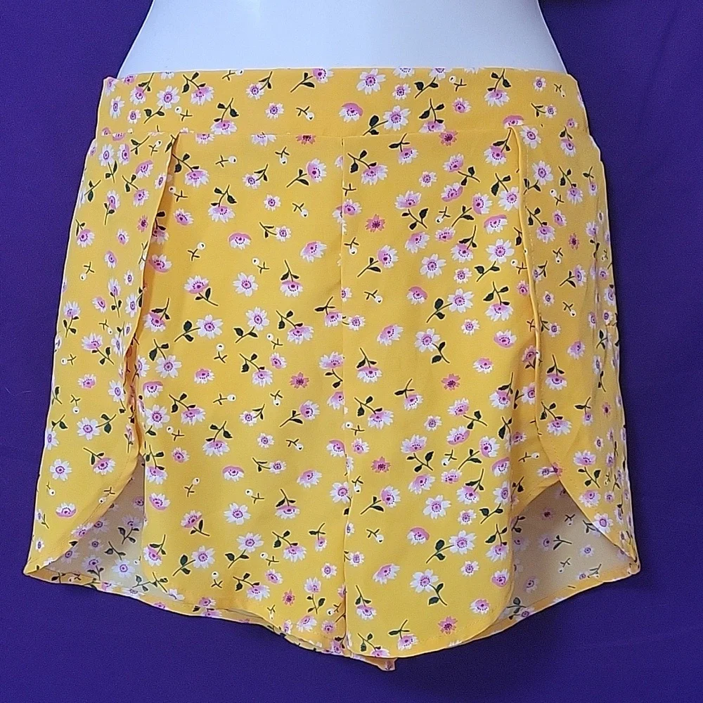 Shein mustard yellow pink floral off shoulder 2 piece set - Picture 3 of 15